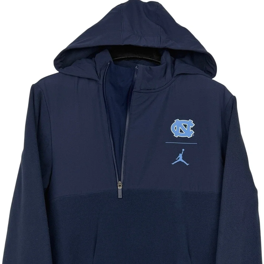 Jordan UNC Tar Heels Hoodie Men Small Quarter 1/4 Zip Fleece Pullover Navy Blue